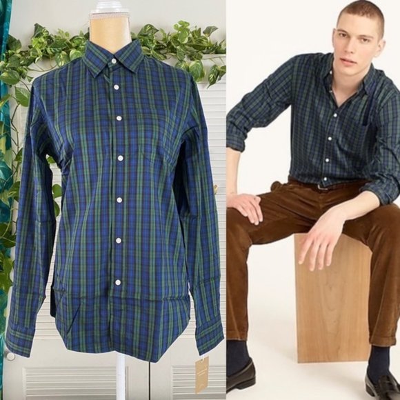 J. Crew | Slim Performance Twill Shirt Buttondown Long Sleeve Pine Plaid Green - Picture 1 of 14